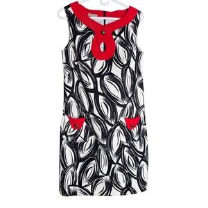 Kim‎ Rogers Women's Black & White Leaf Print Y2K Sleeveless Dress - Size 8